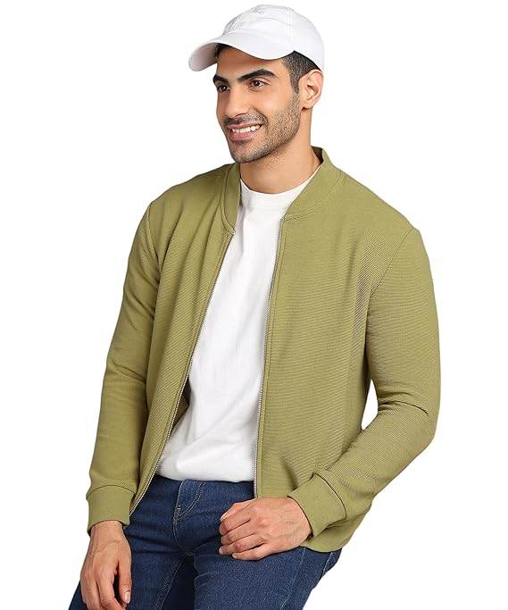 Men Solid Front Zipper Green Jacket - MYLUXURY LANE ENTERPRISE