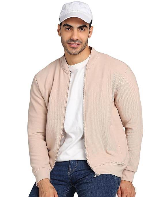 Men Solid Front Zipper Beige Jacket - MYLUXURY LANE ENTERPRISE