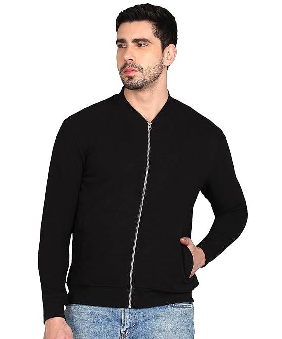 Men Solid Front Zipper Black Jacket - MYLUXURY LANE ENTERPRISE