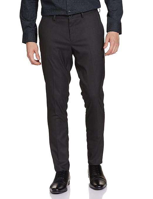 Men's Stretchable Formal Charcoal Solid Pants - MYLUXURY LANE ENTERPRISE