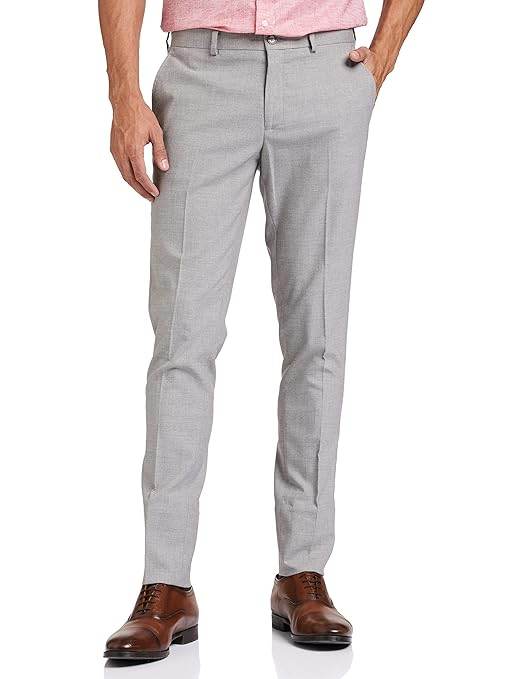 Men's Stretchable Formal Light Grey Melange Pants - MYLUXURY LANE ENTERPRISE