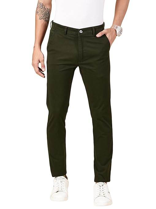 Men Chinos Casual Olive Trousers - MYLUXURY LANE ENTERPRISE
