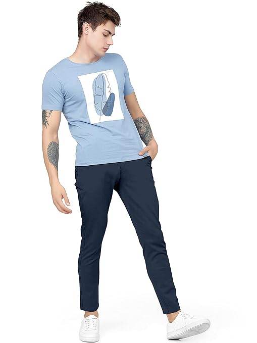 Men Plain Regular Fit Navy Blue Pant - MYLUXURY LANE ENTERPRISE