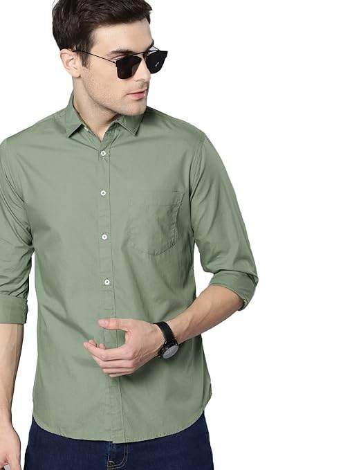 Men Solid Cotton Casual Dusty Green Shirt - MYLUXURY LANE ENTERPRISE