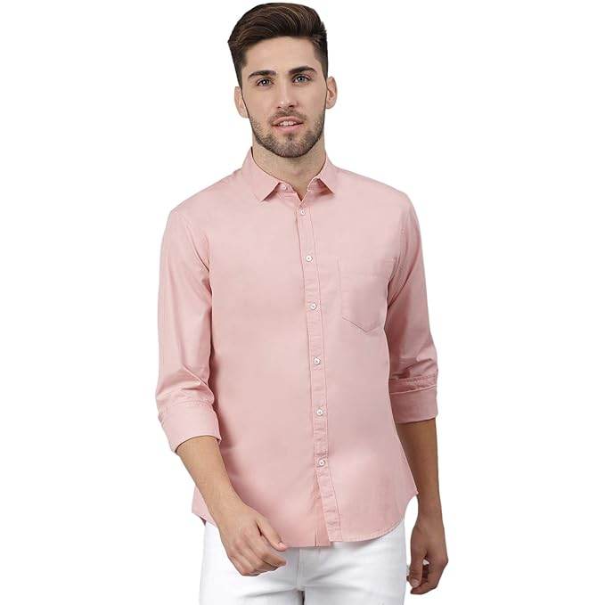 Men Solid Cotton Casual Peach Shirt - MYLUXURY LANE ENTERPRISE