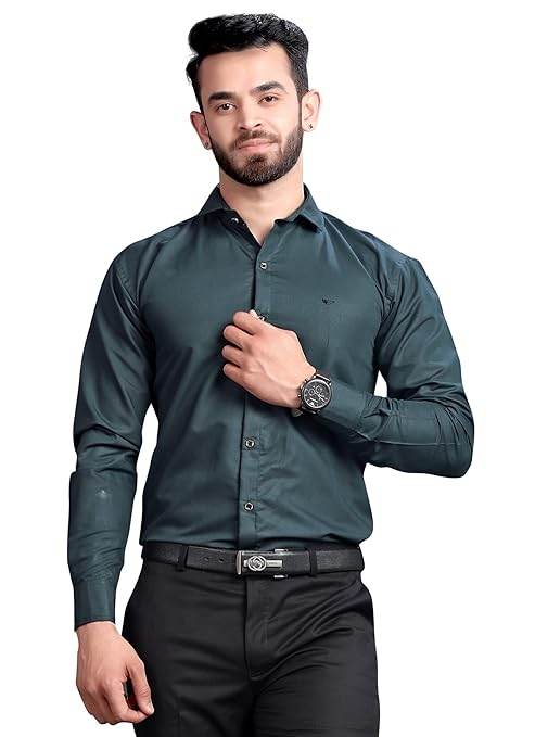 Men's Regular Fit Dark Green Formal Shirt - MYLUXURY LANE ENTERPRISE