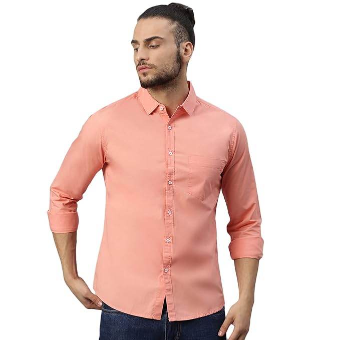 Men Solid Cotton Casual Coral Shirt - MYLUXURY LANE ENTERPRISE