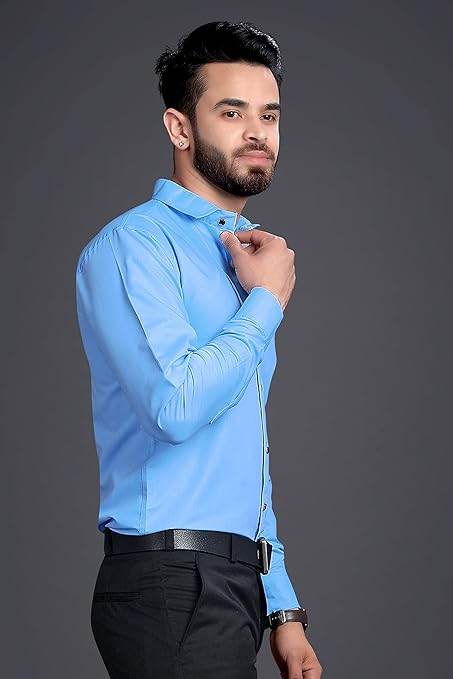 Men's Regular Fit Blue Formal Shirt - MYLUXURY LANE ENTERPRISE