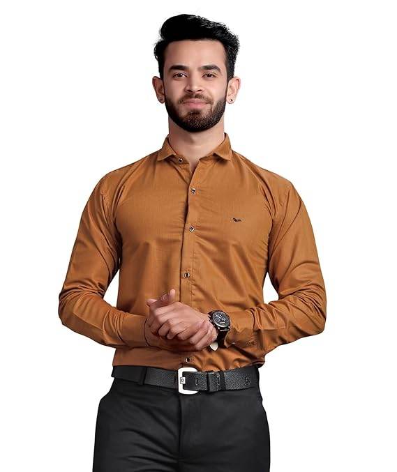 Men's Regular Fit Brown Formal Shirt - MYLUXURY LANE ENTERPRISE