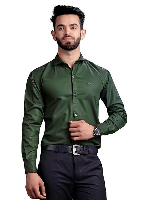 Men's Regular Fit Green Formal Shirt - MYLUXURY LANE ENTERPRISE
