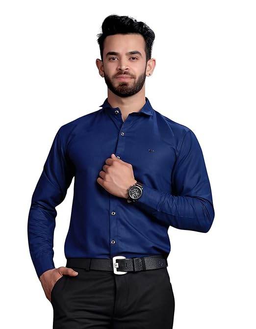 Men's Regular Fit Navy Blue Formal Shirt - MYLUXURY LANE ENTERPRISE