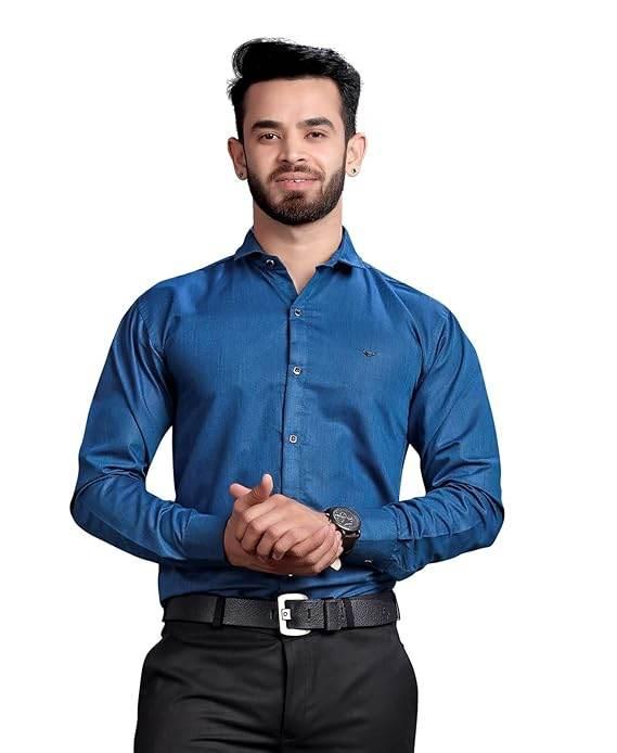 Men's Regular Fit Royal Blue Formal Shirt - MYLUXURY LANE ENTERPRISE