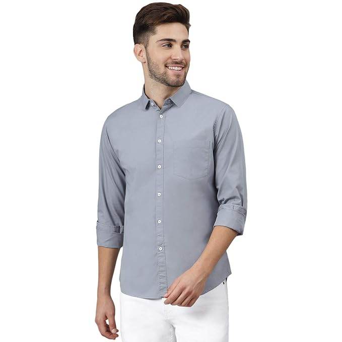 Men Solid Cotton Casual Dusty Blue Shirt - MYLUXURY LANE ENTERPRISE