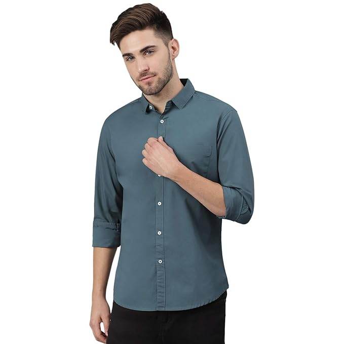 Men Solid Cotton Casual Peacock Shirt - MYLUXURY LANE ENTERPRISE