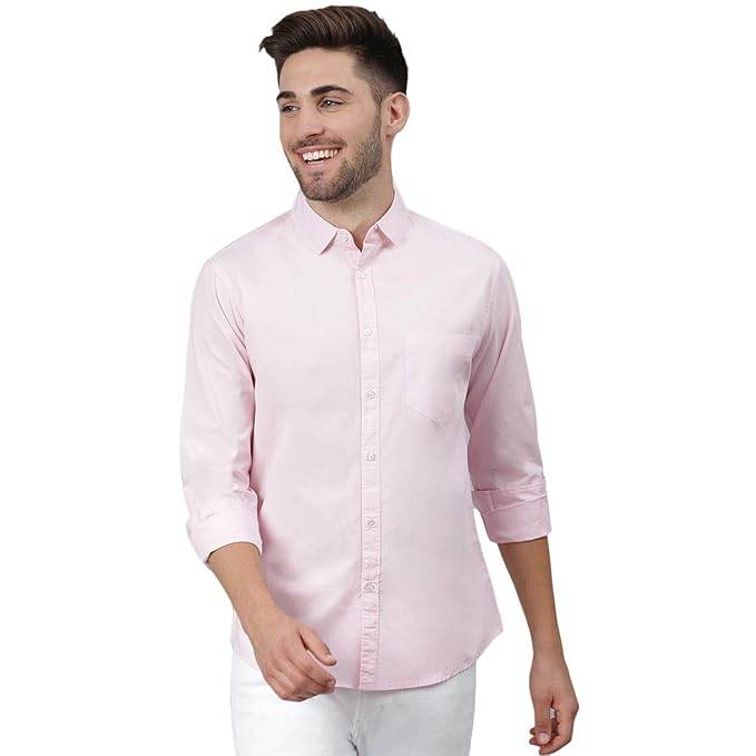 Men Solid Cotton Casual Pink Shirt - MYLUXURY LANE ENTERPRISE