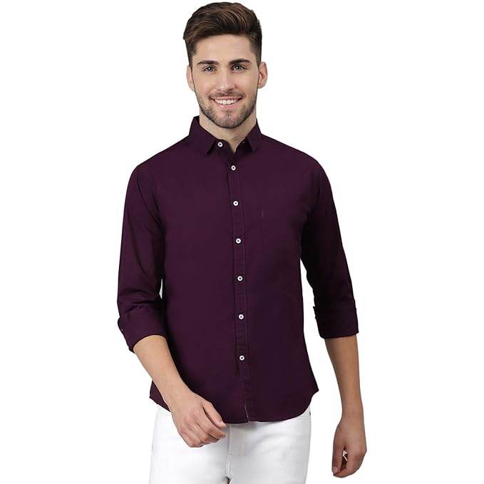 Men Solid Cotton Casual Dark Purple Shirt - MYLUXURY LANE ENTERPRISE