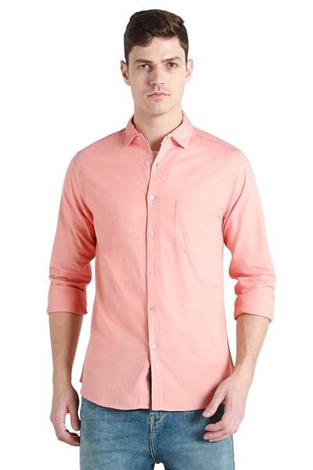 Men Solid Cotton Casual Dark Peach Shirt - MYLUXURY LANE ENTERPRISE