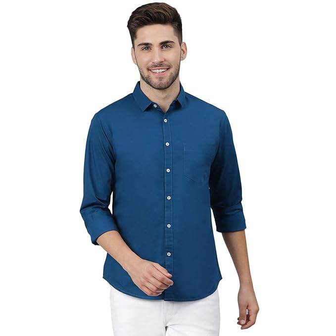 Men Solid Cotton Casual Dark Blue Shirt - MYLUXURY LANE ENTERPRISE