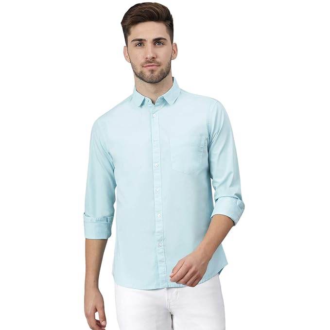 Men Solid Cotton Casual Torquise Blue Shirt - MYLUXURY LANE ENTERPRISE