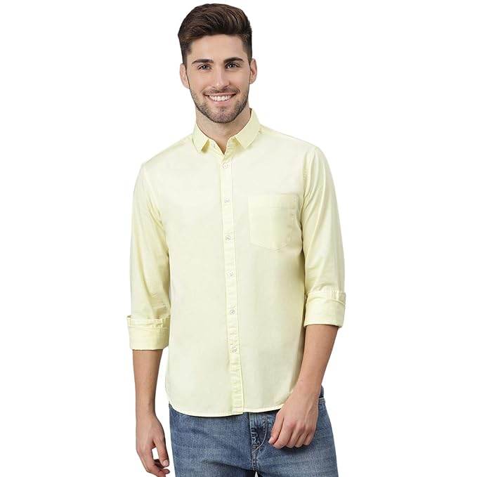 Men Solid Cotton Casual Yellow Shirt - MYLUXURY LANE ENTERPRISE