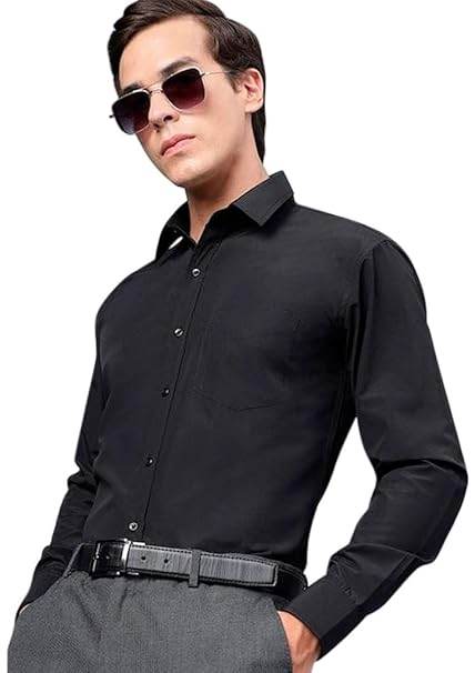 Men Cotton Plain Black Shirt - MYLUXURY LANE ENTERPRISE