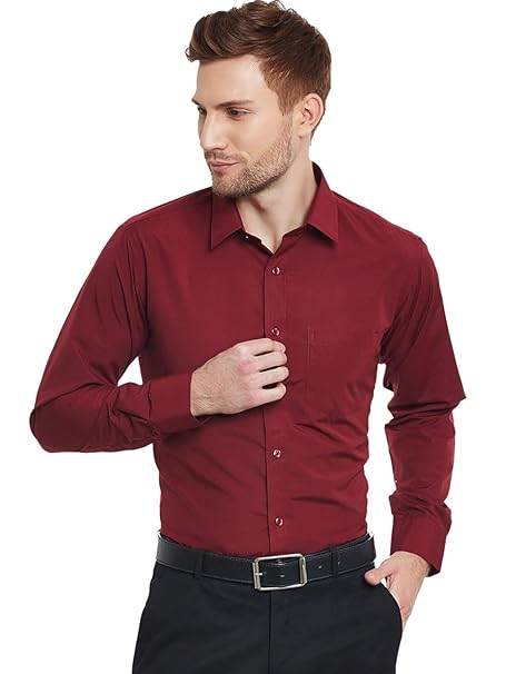 Men Cotton Plain Maroon Shirt - MYLUXURY LANE ENTERPRISE