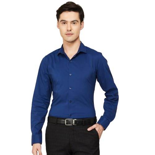 Men Cotton Plain Navy Blue Shirt - MYLUXURY LANE ENTERPRISE