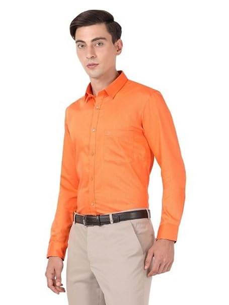 Men Cotton Plain Orange Shirt - MYLUXURY LANE ENTERPRISE