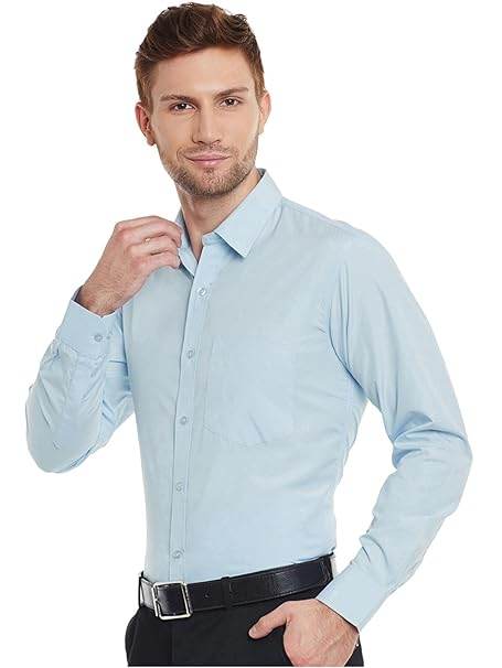 Men Cotton Plain Sky Blue Shirt - MYLUXURY LANE ENTERPRISE