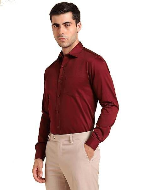 Men Cotton Plain Wine Shirt - MYLUXURY LANE ENTERPRISE