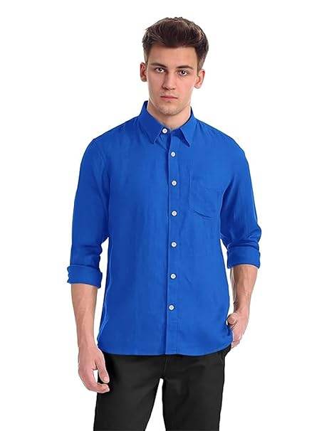 Men Cotton Plain Royal Blue Shirt - MYLUXURY LANE ENTERPRISE
