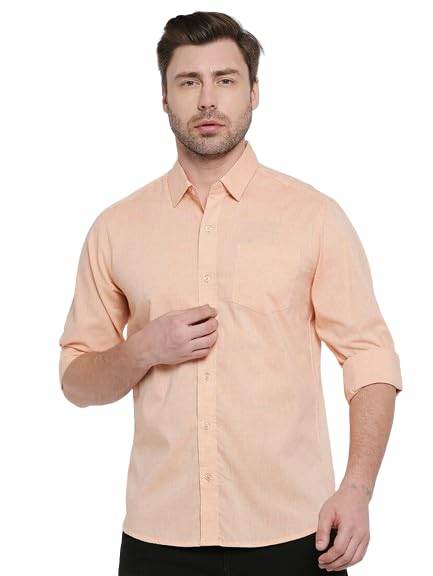 Men Cotton Plain Peach Shirt - MYLUXURY LANE ENTERPRISE