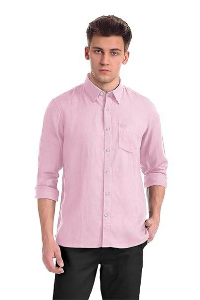 Men Cotton Plain Pink Shirt - MYLUXURY LANE ENTERPRISE