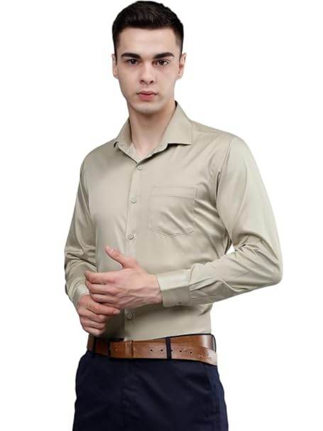 Men Satin Formal Beige Shirts - MYLUXURY LANE ENTERPRISE
