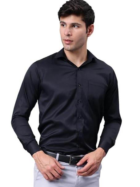 Men Satin Formal Black Shirts - MYLUXURY LANE ENTERPRISE