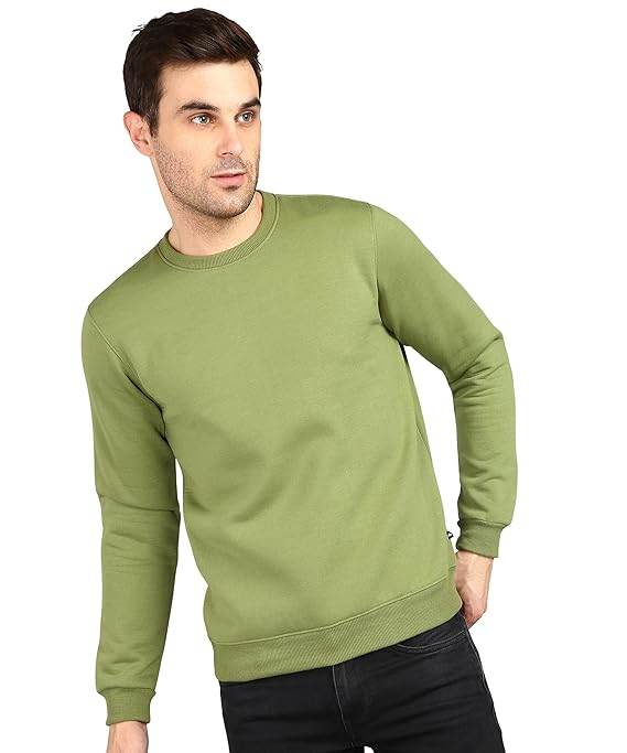 Men Round Neck Olive Sweatshirt - MYLUXURY LANE ENTERPRISE