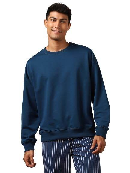 Men's Fleece Oversized Navy Blue Sweatshirt - MYLUXURY LANE ENTERPRISE