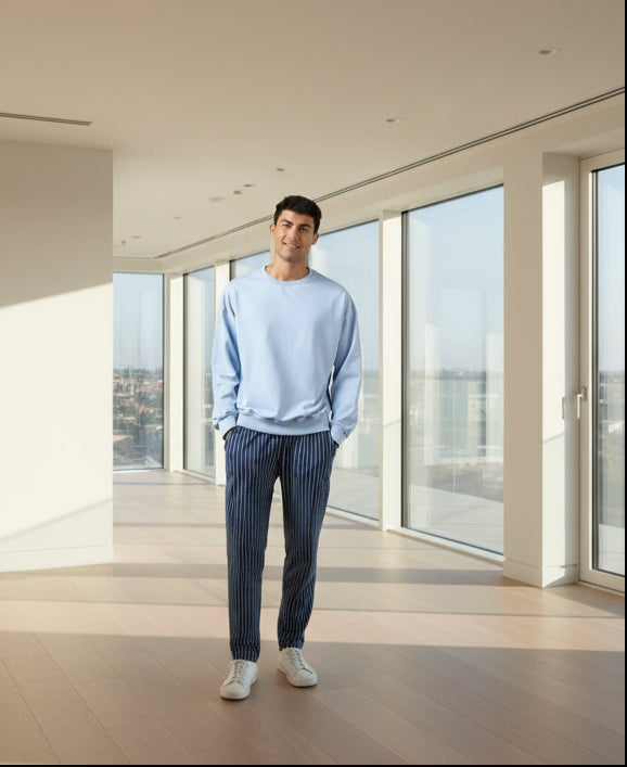 Men's Fleece Oversized Powder Blue Sweatshirt - MYLUXURY LANE ENTERPRISE