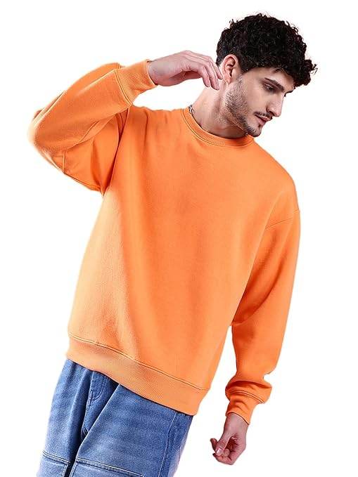 Men Round Neck Light Orange Sweatshirt - MYLUXURY LANE ENTERPRISE