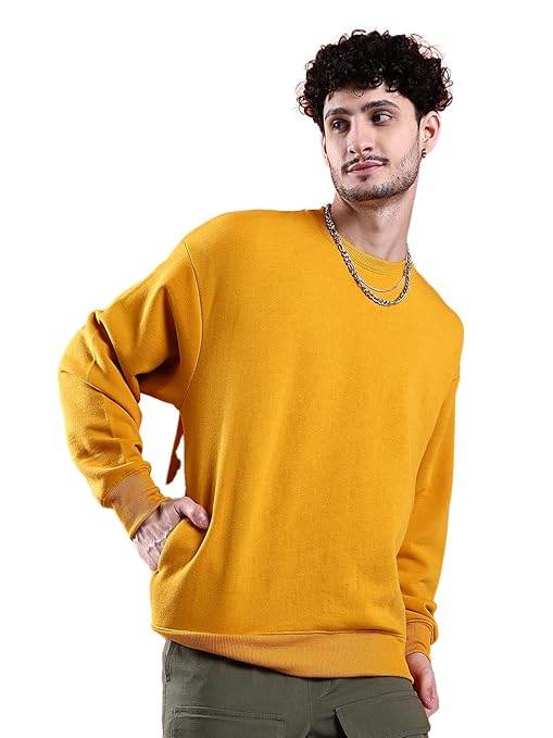 Men Round Neck Mustard Sweatshirt - MYLUXURY LANE ENTERPRISE