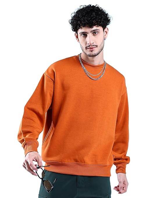 Men Round Neck Dark Orange Sweatshirt - MYLUXURY LANE ENTERPRISE