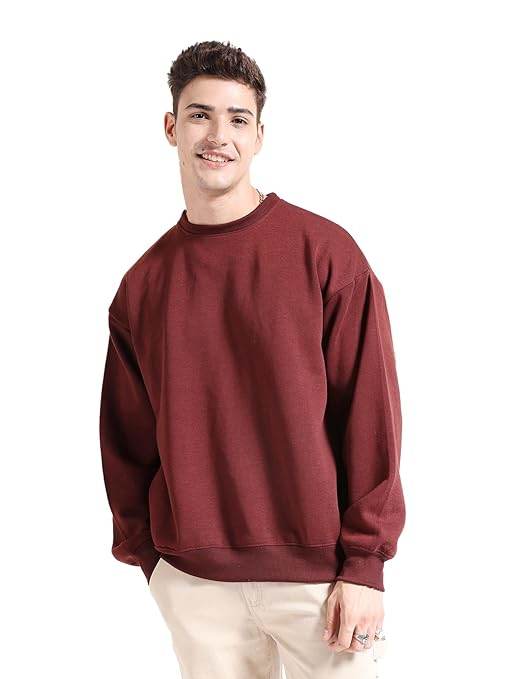 Men Round Neck Maroon Sweatshirt - MYLUXURY LANE ENTERPRISE