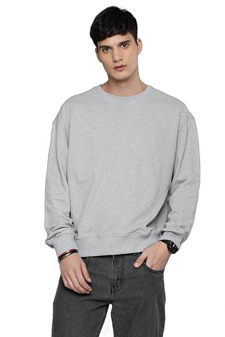 Men Regular Fit Grey Melange Sweatshirt - MYLUXURY LANE ENTERPRISE