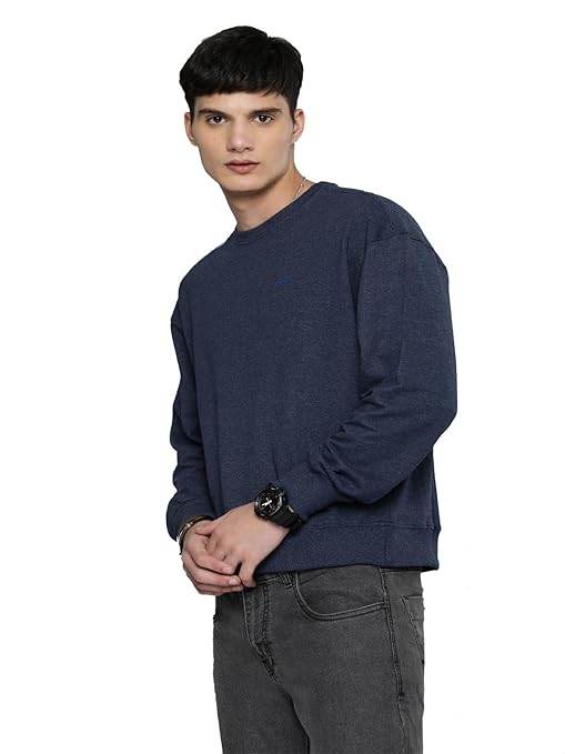 Men Regular Fit Navy Melange Sweatshirt - MYLUXURY LANE ENTERPRISE