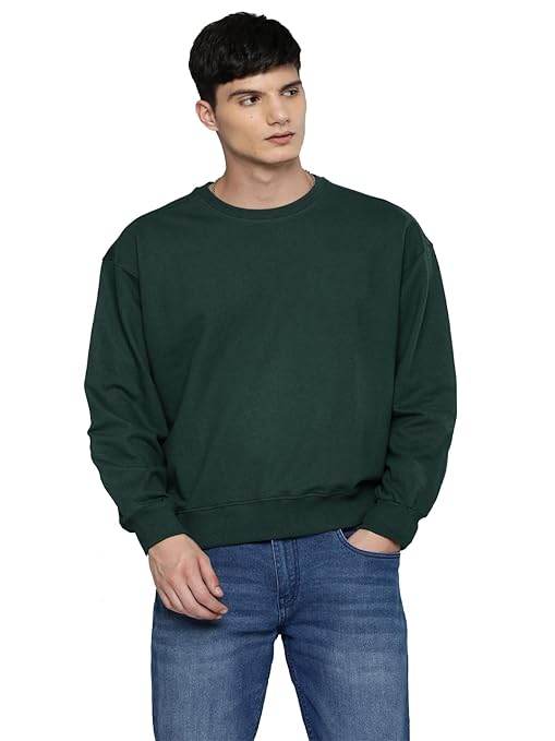 Men Regular Fit Bottle Green Sweatshirt - MYLUXURY LANE ENTERPRISE