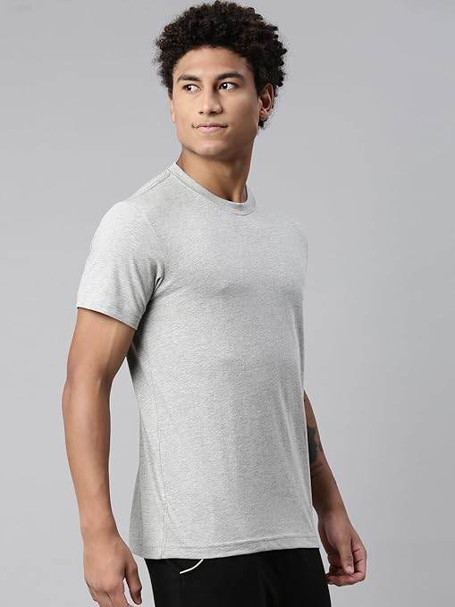 Men Regular Fit Light Grey Melange T-Shirt - MYLUXURY LANE ENTERPRISE