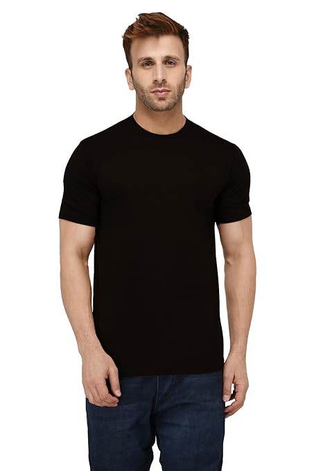 Men Plain Cotton Black T-Shirt - MYLUXURY LANE ENTERPRISE