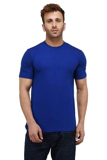 Men Plain Cotton Royal Blue T-Shirt - MYLUXURY LANE ENTERPRISE