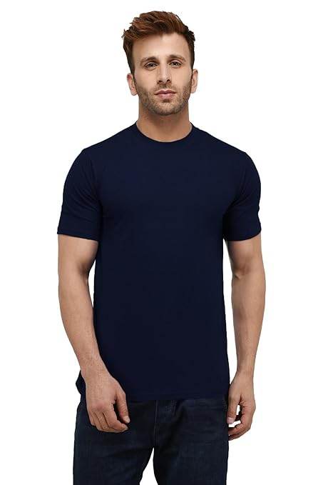 Men Plain Cotton Dark Blue T-Shirt - MYLUXURY LANE ENTERPRISE