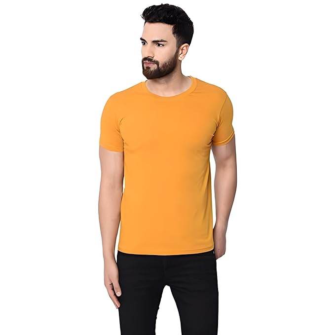 Men Plain Cotton Yellow T-Shirt - MYLUXURY LANE ENTERPRISE